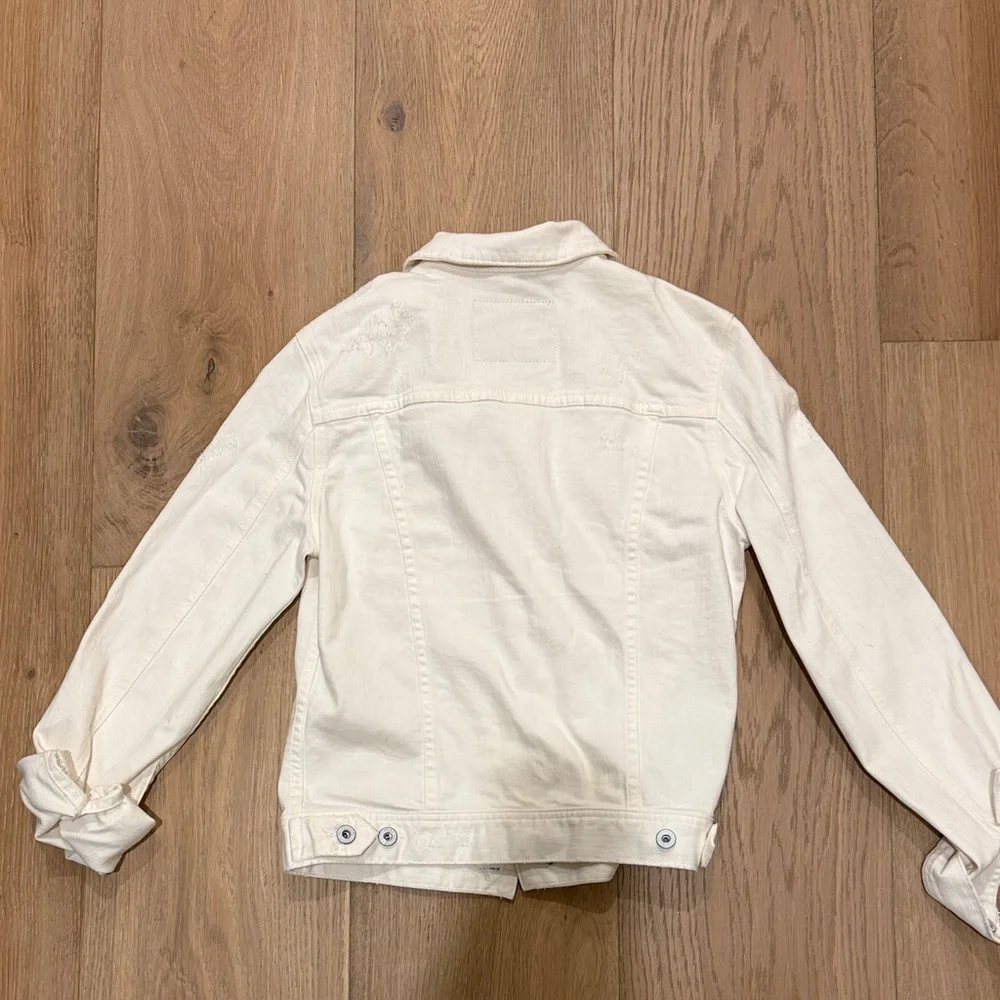 Women’s AG Cream Off White Distressed Denim Jacket - Picture 6 of 6